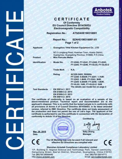 Mini Pancake Maker CE certificate 