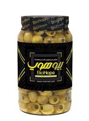 زیتون کنسروی بی هسته ایرانی شیشه 1000 گرمی بیوهوپ