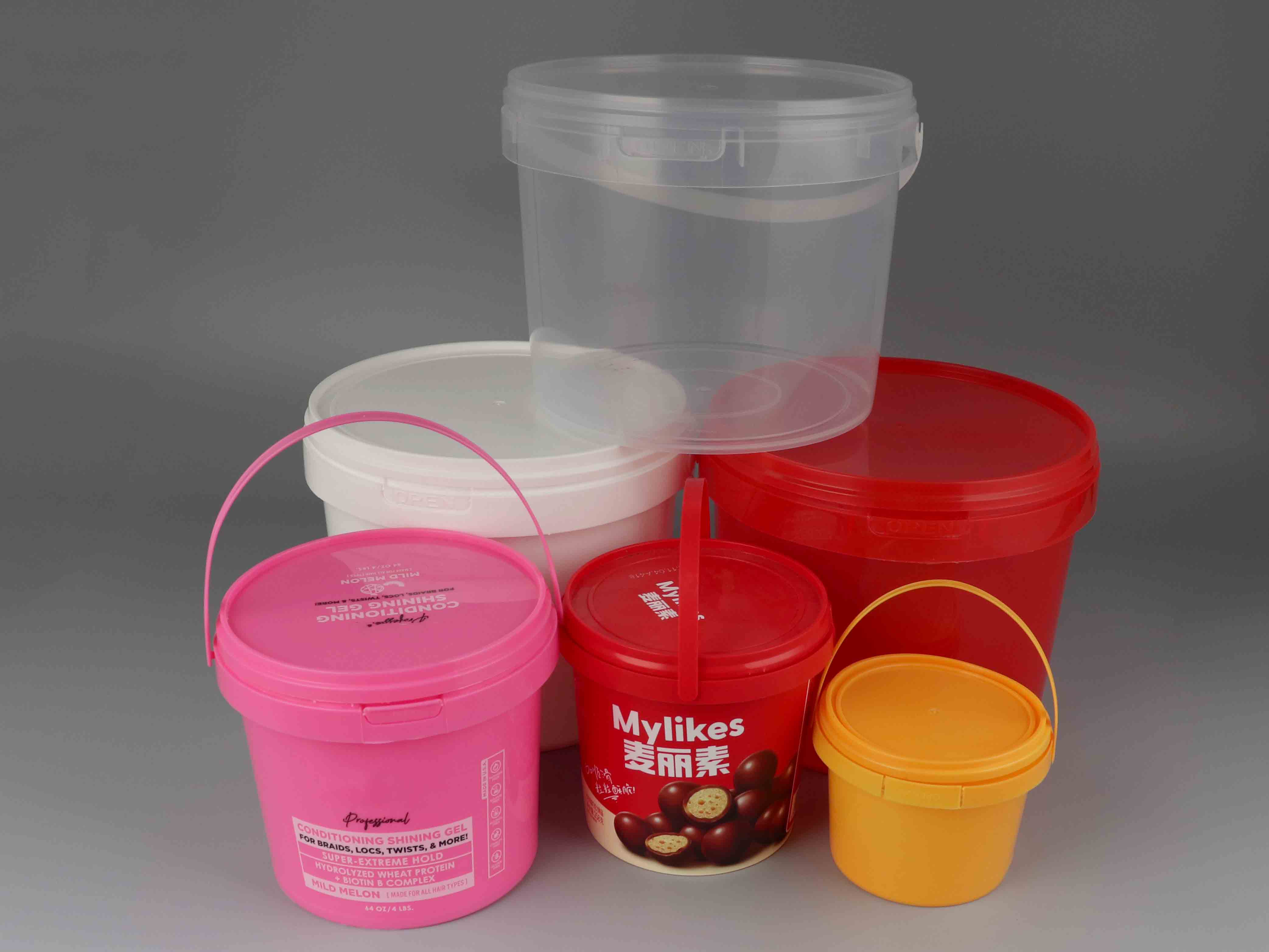 Food Grade 350ml Plastic Round Buckets for Dessert and Drinking
