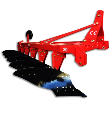 Six plows with red cans