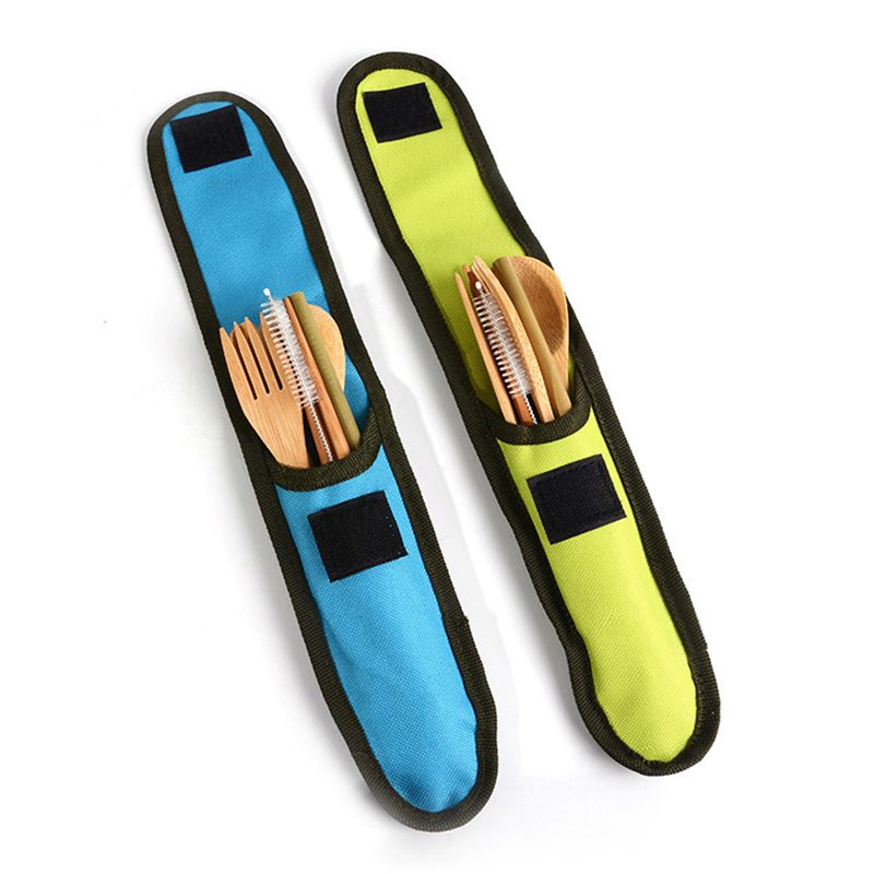 Customize Reusable Bamboo Biodegradable Travel Cutlery Set with Bag