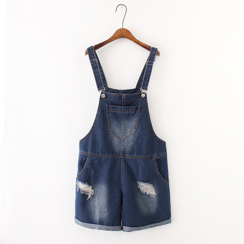 Front pocket strap denim shorts with shredded rips