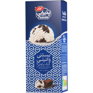 بستنی پاکتی پذیرایی وانیلی با کیک براونی یک لیتری