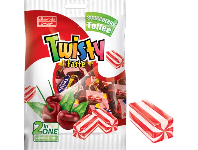 تافي تویستی دو رنگ با كنسانتره طبيعي آلبالو