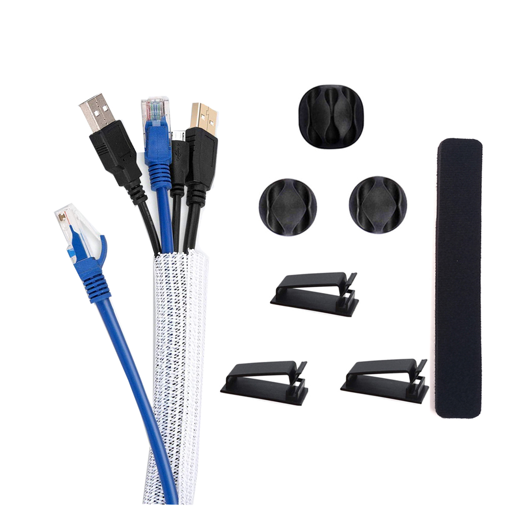 Split braided sleeve cable wrap silicone clips for wires management