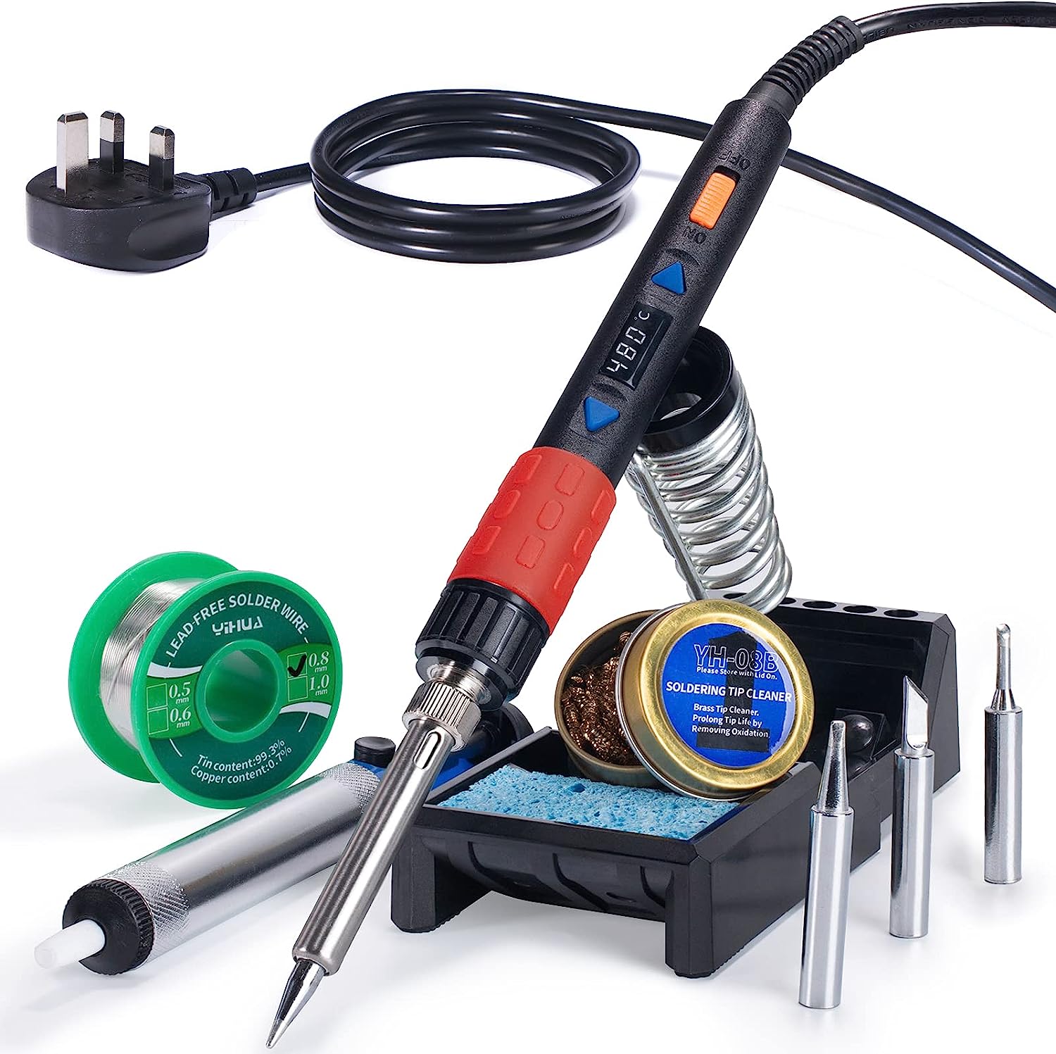 YIHUA 928D-III 110W PORTABLE DIGITAL SOLDERING IRON KIT WITH TEMPERATURE STABILIZATION FUNCTION AND LED DISPLAY FOR SOLDERING & DESOLDERING STAINED GLASS(UK PLUG)