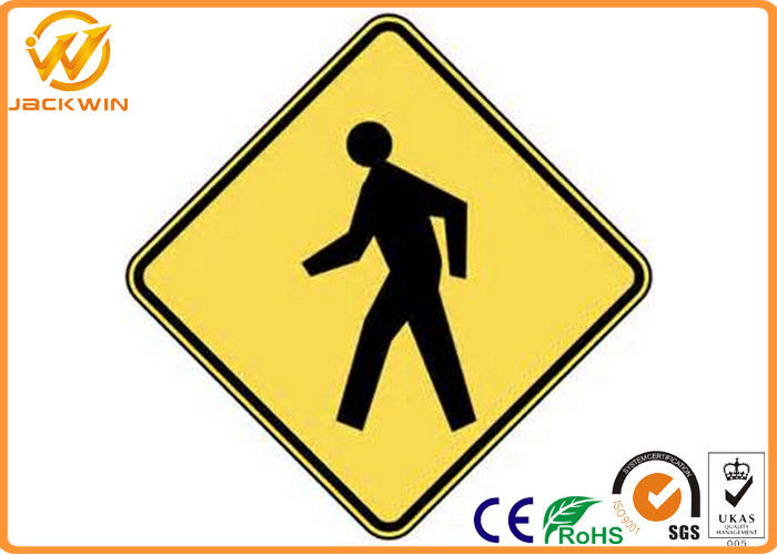 Customized Traffic Warning Signs , Yellow Reflective Pedestrian Warning Sign