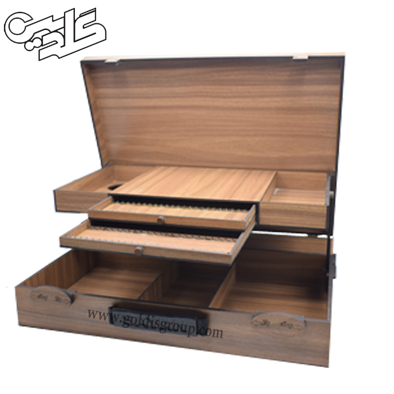 جعبه رنگ چوبی 2 طبقه جامدادی-جاقلمی دار لوکاس