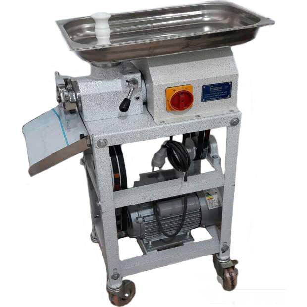 Electric meat grinder with rear locking belt