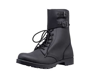 ZZ013 Black Leather Clamp Strap Combat Boots