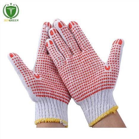 Natural Cotton Or Polyester Knitted Work Gloves With PVC Dots