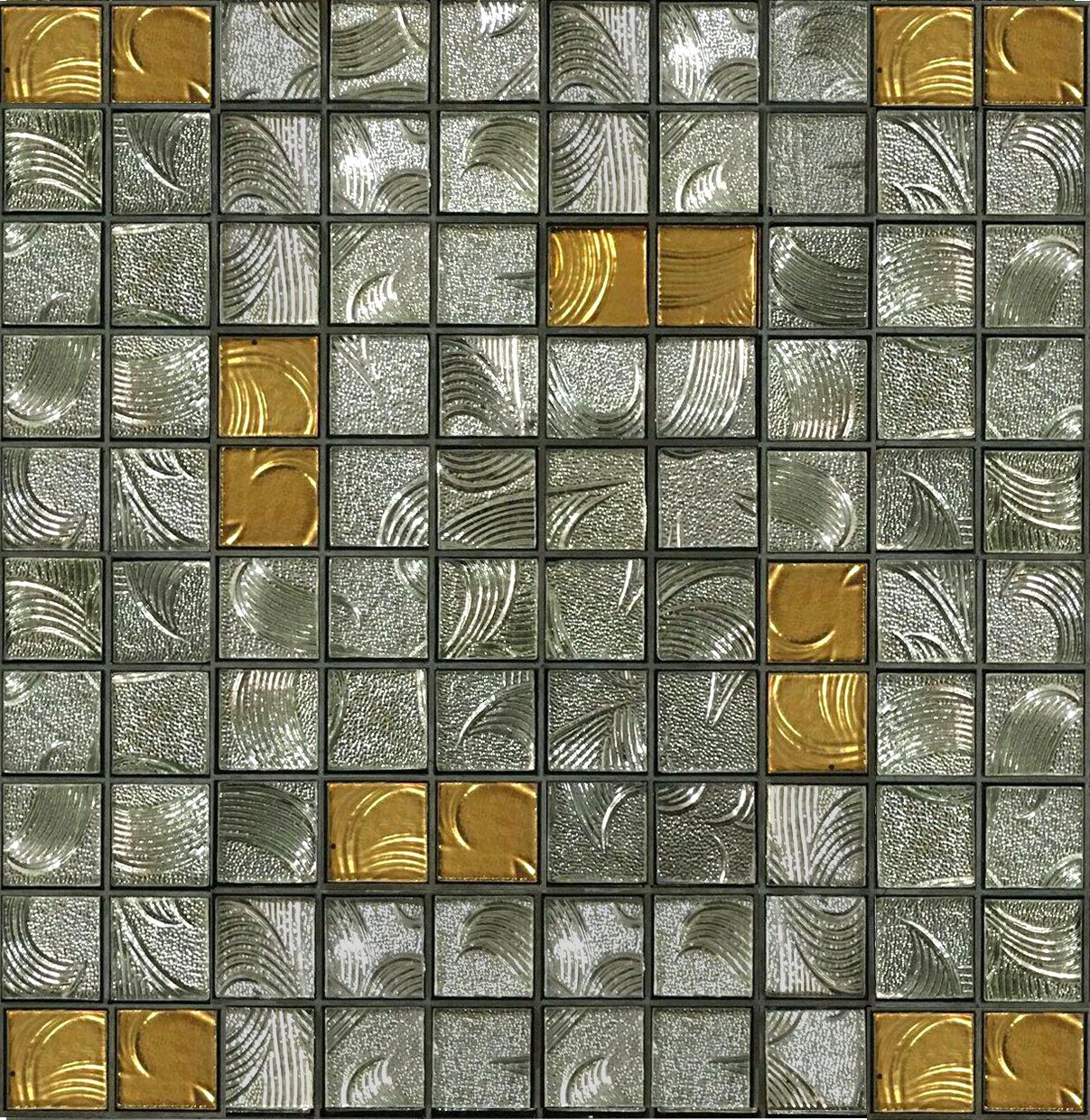 Tiles and glass tiles between cabinets