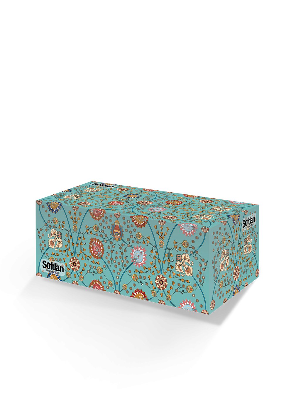 دستمال كاغذي جعبه ای سافتلن سري فرش نقش گل شاه عباسی 150 برگ دولایه