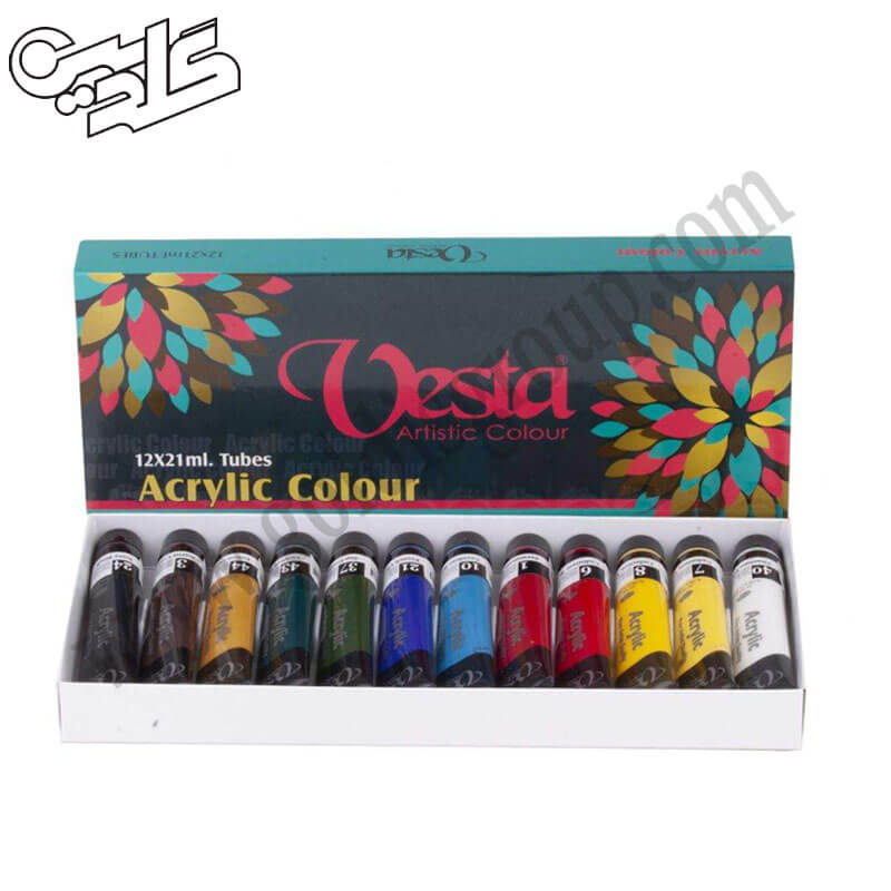 رنگ اکریلیک 12 رنگ وستا حجم 21 میل