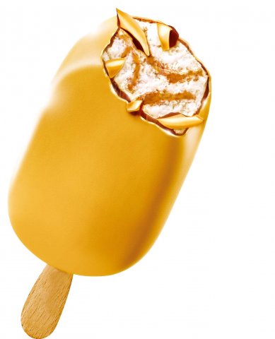 Chocolate coated saffron ice cream