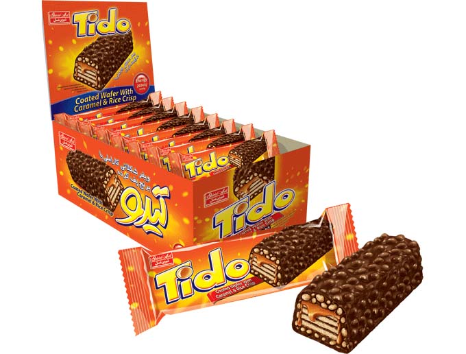 Tido wafer with caramel coating, puffed rice and chocolate
