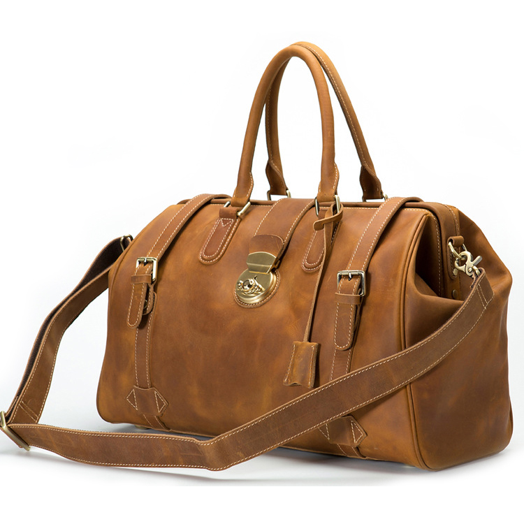 Guangzhou manufacturer vintage brown crazy horse leather doctor bag real leather travel bag for men