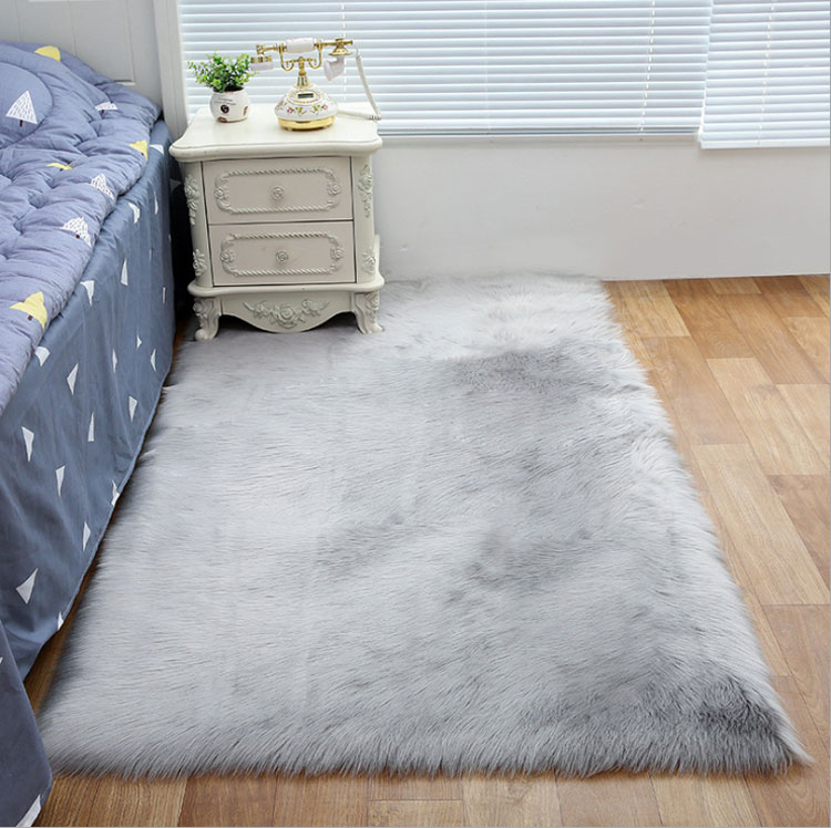 Grey Rectangle Faux Fur Rug