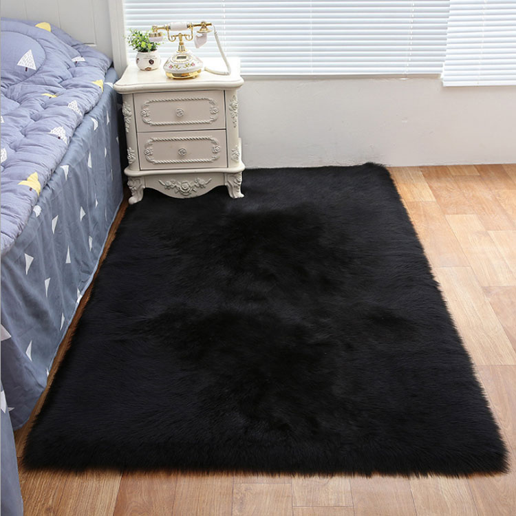 Black Rectangle Faux Fur Rug