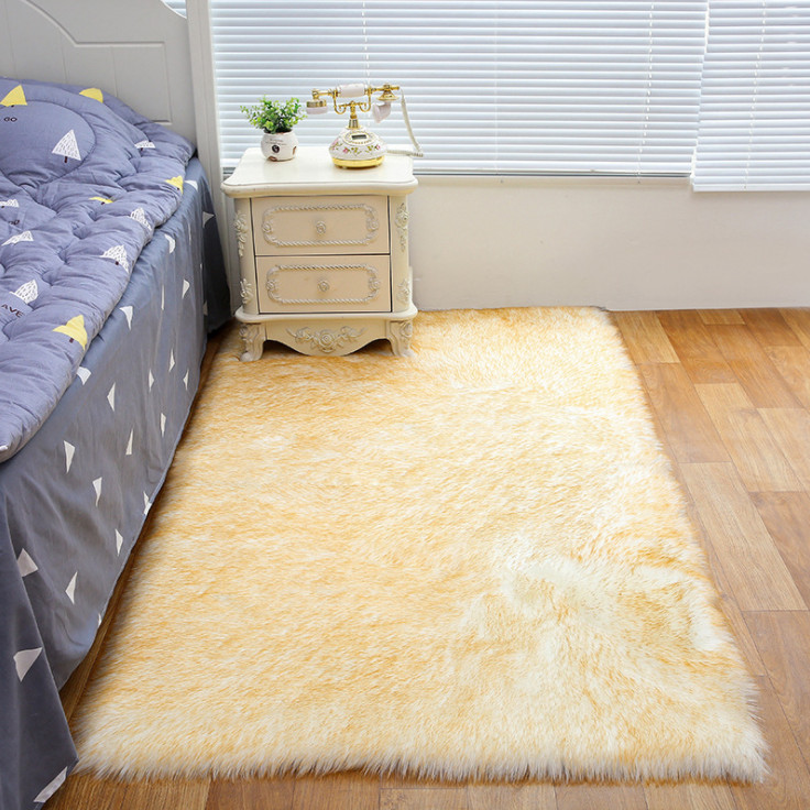 فرش سفید با نوک زرد مستطیل خز مصنوعی
