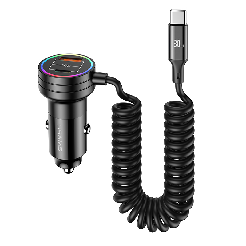 US-CC167 C33 60W Car Charger With Spring Cable
