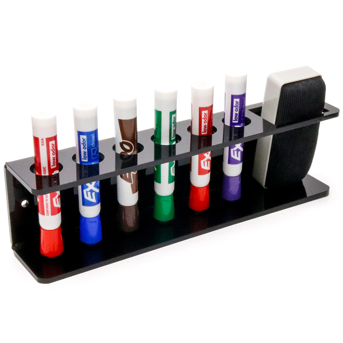 Black Wall Mount Acrylic Dry Erase Marker Holder And Eraser Organizer,6 Slot-SupperAcrylic