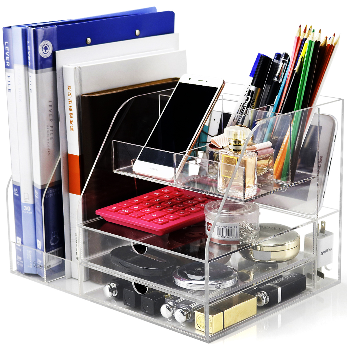 NewCrea Desk Organizers,Multi-Functional Pencil Holder To Tidy Your Desktop,Acrylic,Clear