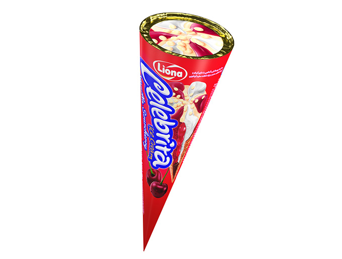 بستنی سلبریتا وانیلی آلبالویی و تاپینگ شکلات سفید