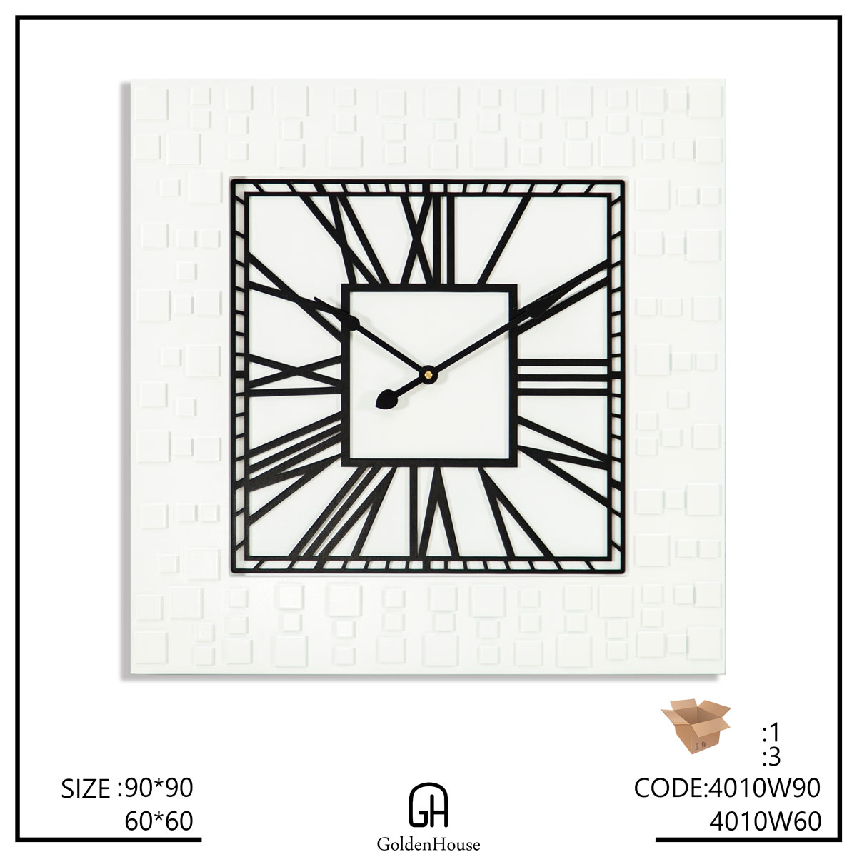 ساعت چوبی قابدار سفید مشکی 4010W60