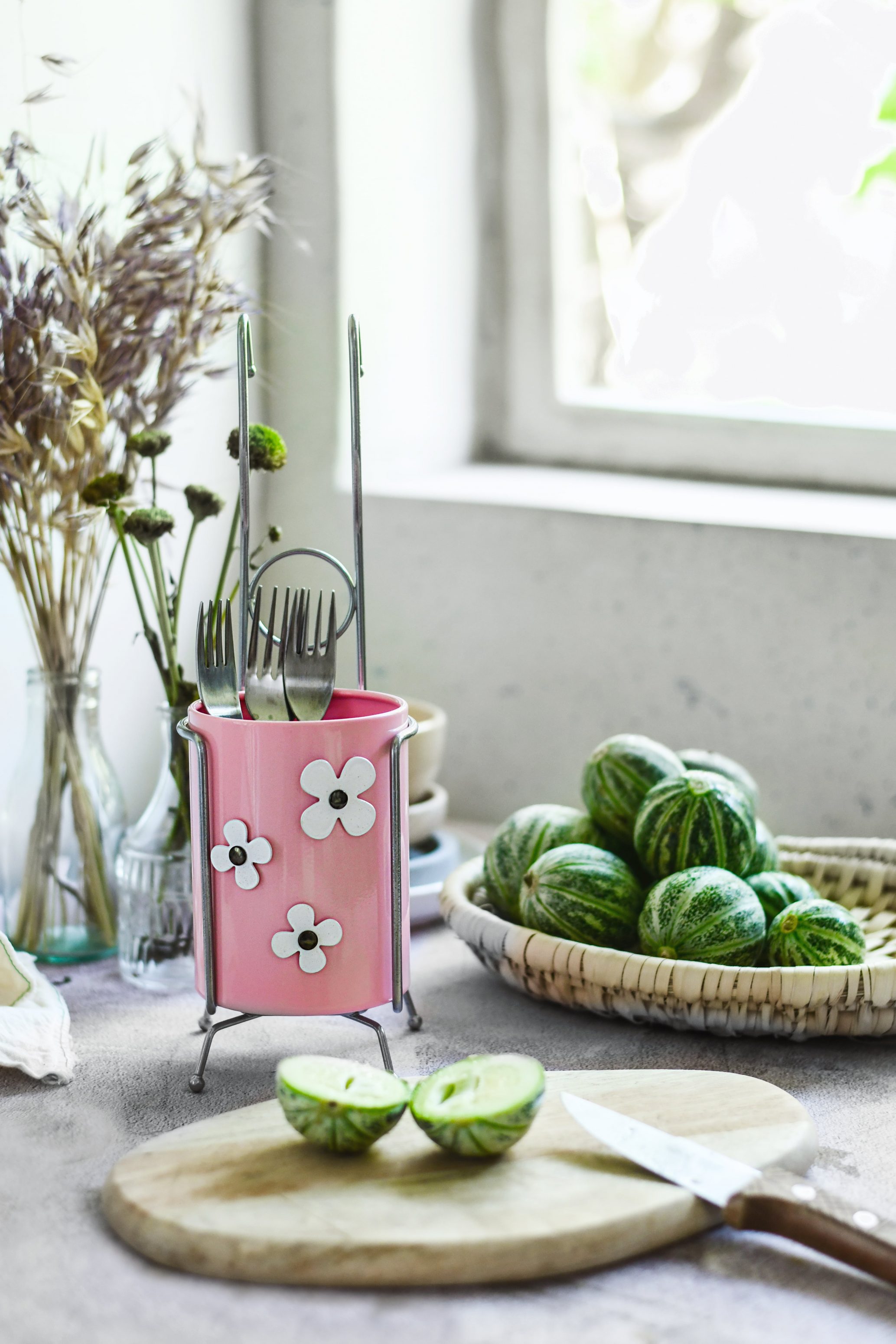 جاقاشقی پایه دار متوسط استیل رنگی گلدار