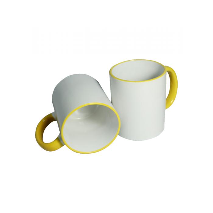 Promotional ceramic mug with colored handle and rim code 7158