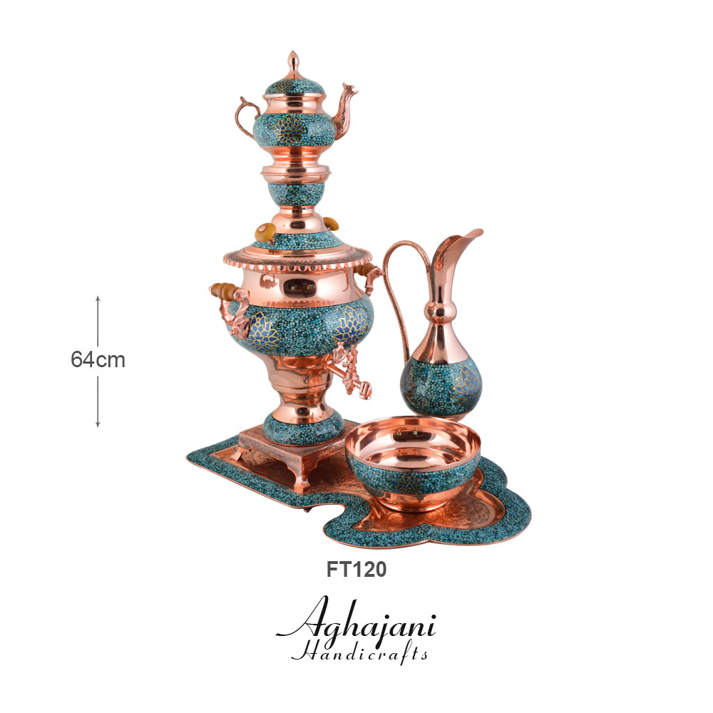 سرویس سماور فیروزه کوب (ترنج) برند آقاجانی