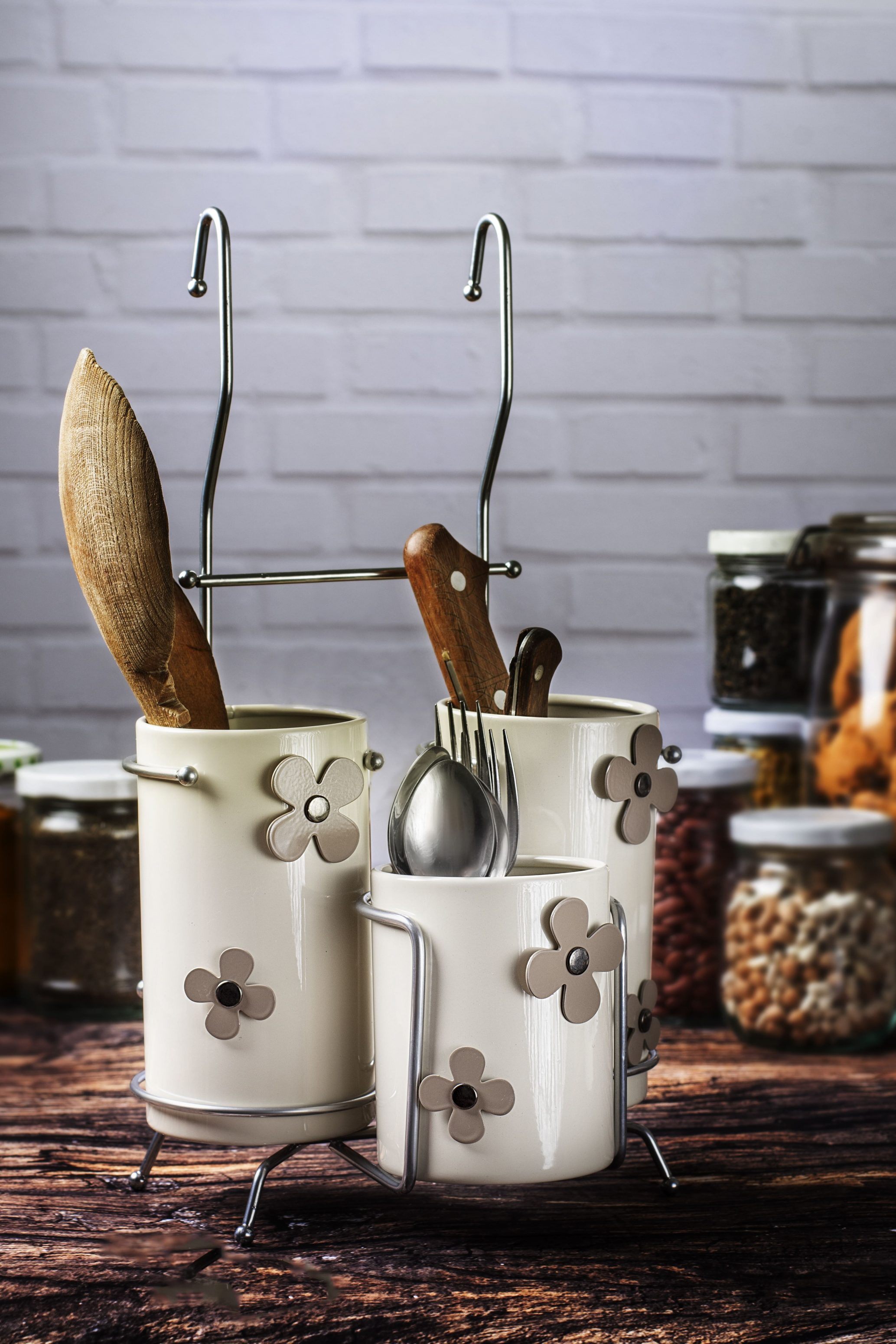 جاقاشقی سه قلو آویز استیل رنگی گلدار