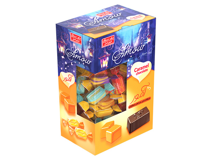 شکلات آمور مغزدار کاراملی دو سرپیچ