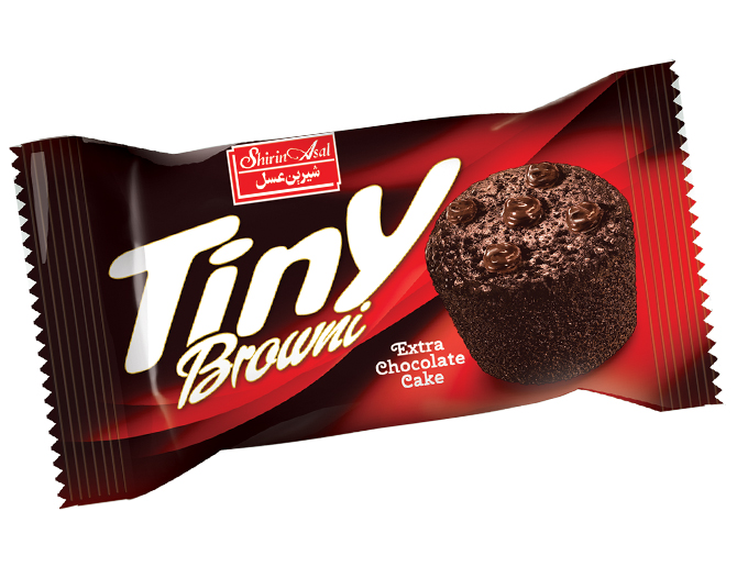 Cocoa cake with caramel and chocolate nuts, Tiny Brownie