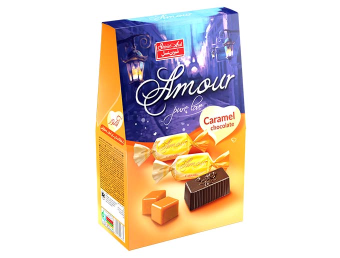 شکلات آمور مغزدار کاراملی دو سرپیچ