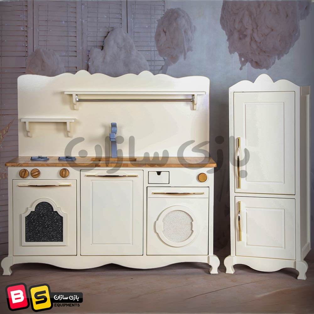 آشپزخانه چوبی کودک طرح کلاسیک با لوازم