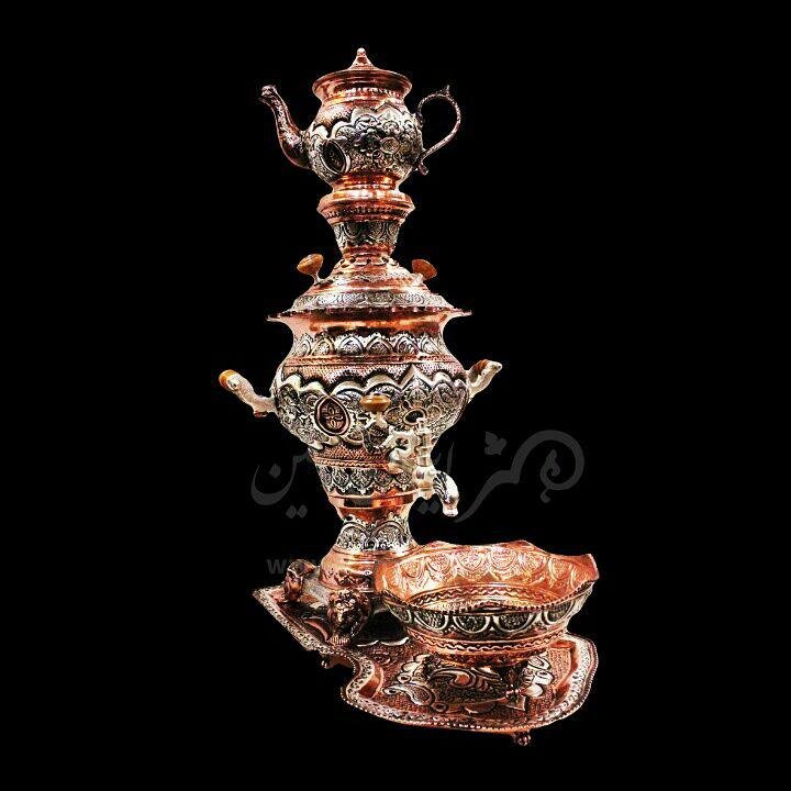 سماور قلم زنی مس با ابکاری نقره