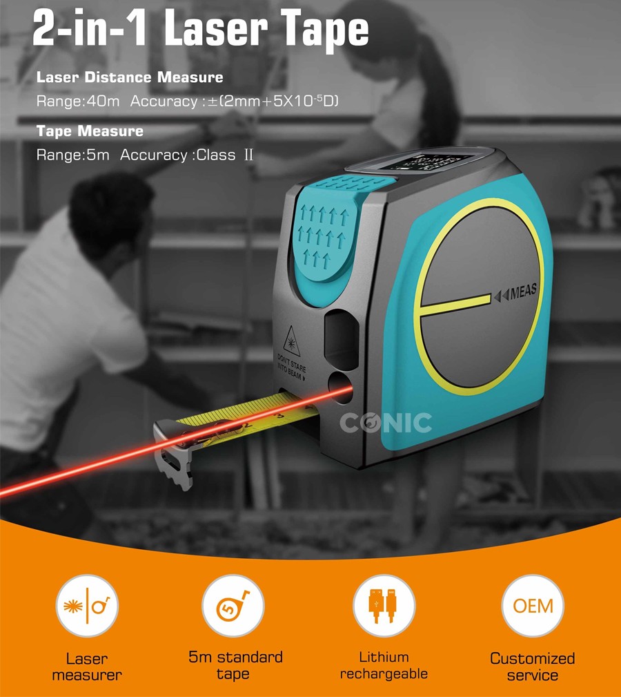 Laser Distance Meter with Auto-Lock Tape, Laser Distance Tape Measure 20/40/60m