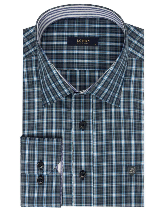 پیراهن آستین بلند چهارخانه ال سی من مدل 10250403781-آبی روشن