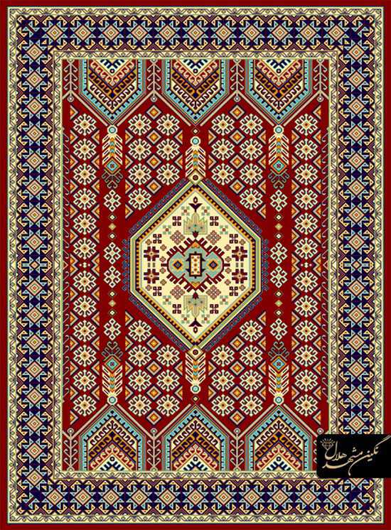 گلیم نگین مشهد هلال طرح لوزی 503