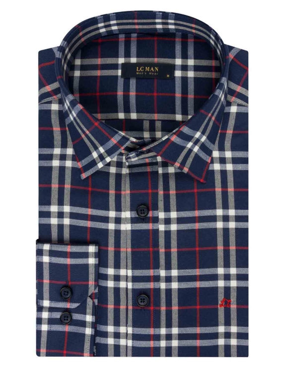 پیراهن آستین بلند چهارخانه ال سی من مدل 10250403757-سرمه‌ای