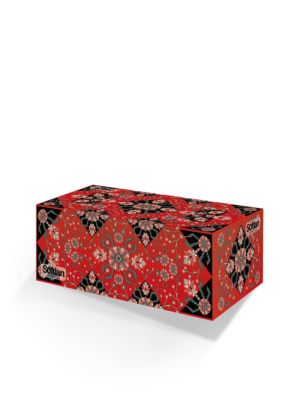 دستمال كاغذي جعبه ای سافتلن سري فرش نقش هریس لاکی 150 برگ دولایه