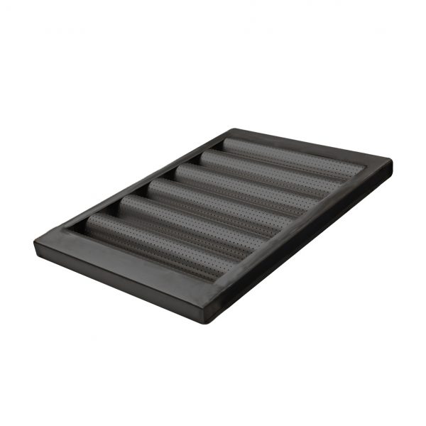 Six-row baguette tray with black Teflon