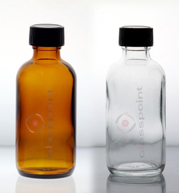 2oz clear boston round bottle, 20/400 flint bottle