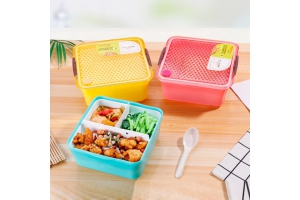 3 Compartments Bento Lunch Box with Lid and Spoon