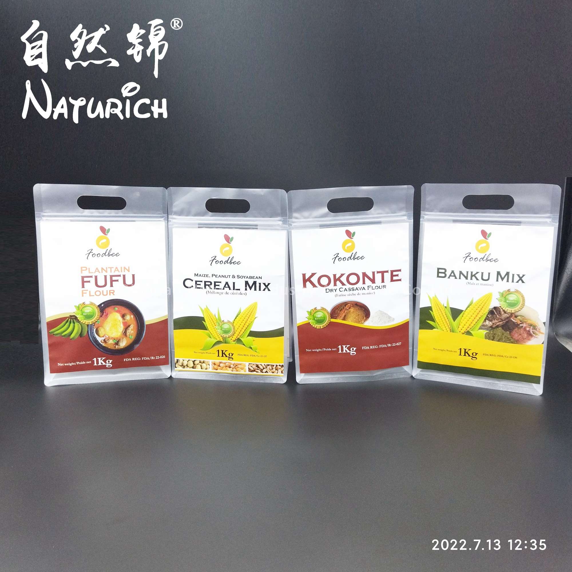 1kg/2.2lb Wheat/popcorn/coconut flour packing zipper bag with handle