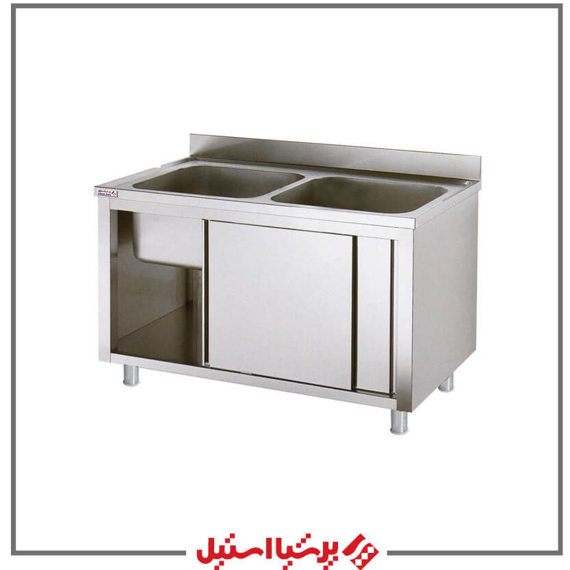 سینک دو لگنه کابینت دار استیل