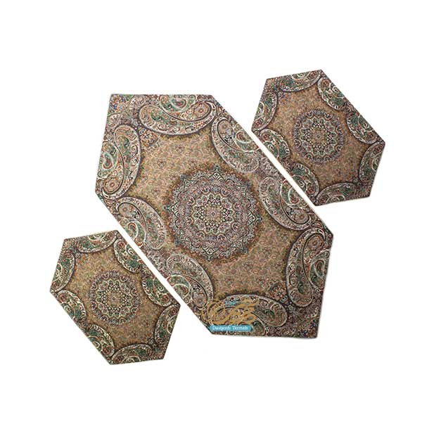 رومیزی جلو مبلی (سه تیکه) طرح کبریا قهوه ای