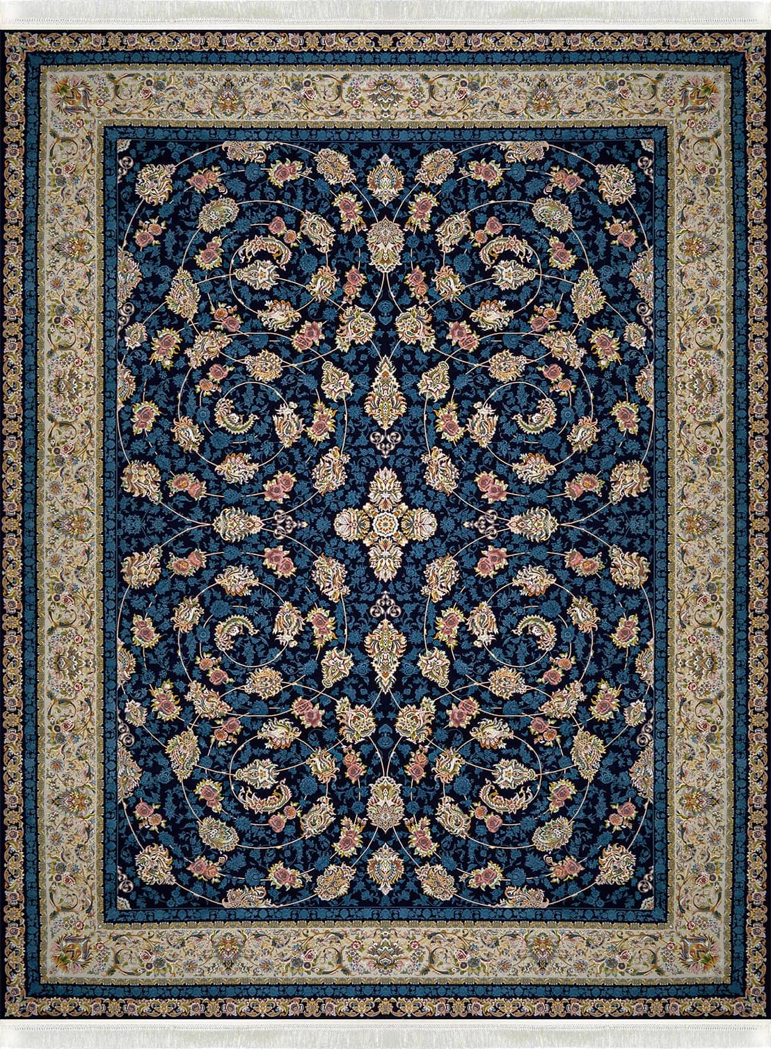 فرش ماشینی 1200 شانه گل سرخ سرمه ای